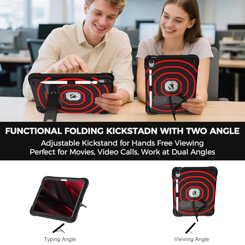 SIBEITU for iPad A16 Case 11th Generation 11 inch 2025 / iPad 10th Generation 10.9 Inch 2022, Rugged Shockproof Military Grade Protective Cover Built-in Kickstand & Pencil Holder (Black+Red)