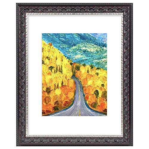 Image of Golden State Art, 11x14 Ornate Finish Photo Frame with White Mat for 8x10 Picture & Real Glass. Color: Black with Silver & Burgundy