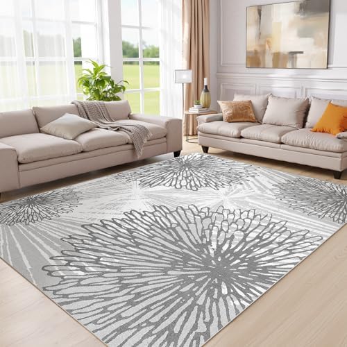 WITSHOCK 9x12 Washable Rug for Living Room,Modern Floral Distress...