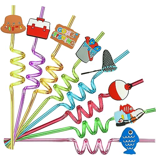 24pcs Fishing Party Straws, Fishing Birthday Party Favors, 2 Brushes
