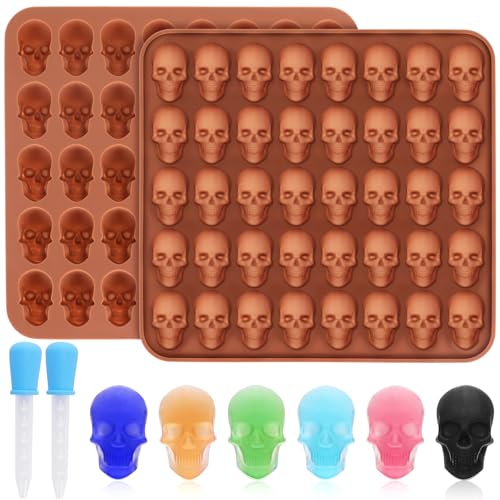 Image of 2 Pcs Halloween Skull Molds, Halloween Silicone Molds, 3D Chocolate Silicone Mold for DIY Gummies Jello Ice Cube Jelly Chocolate Candy Cakes Decorations (Skull)