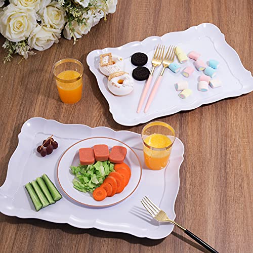 BBG 6 Pack Appetizer Serving Tray, Rectangle White Plastic Serving Platters, 15" x 10" Heavy Duty Serving Platters, Reusable Trays Perfect for Wedding, Parties & Buffet,Spring - Image 5