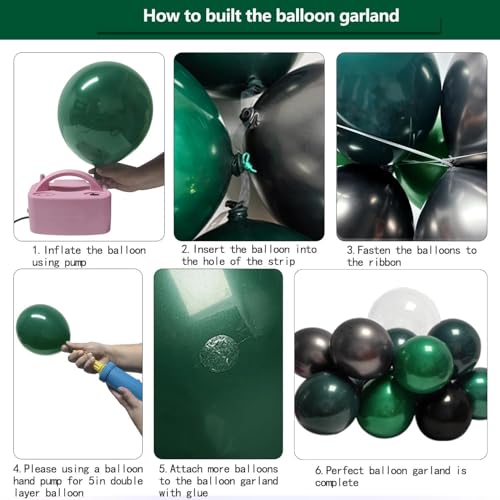 Image of Black Green Balloon Garland Double Stuffed Dark Emerald Green Balloons Clear Bobo Metallic Black Balloon Arch Kit for Graduation Baby Shower Birthday Bridal Shower Graduation Party Decorations