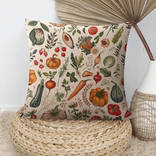 Housse de coussin imprimée légumes grand format carré coton lavable
