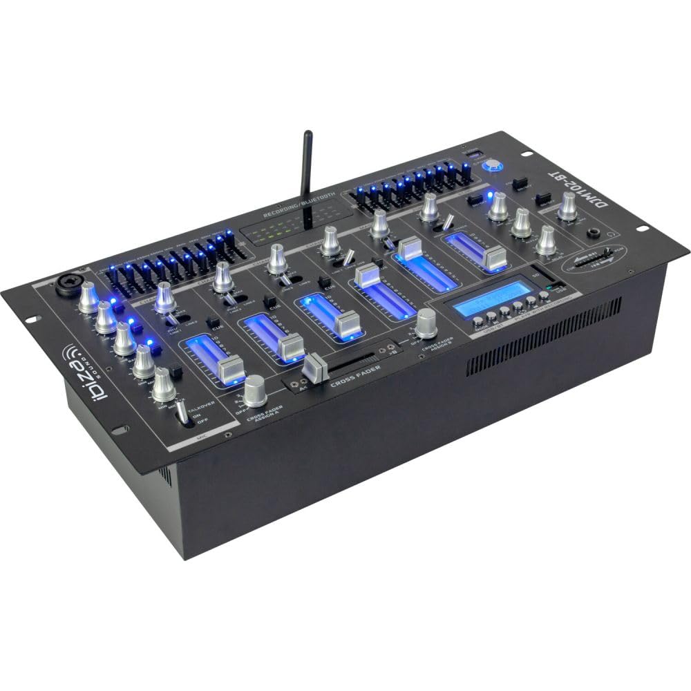 IBIZA SOUND DJM102-BT 19" Rack-Mischpult mit 6 Kanälen, Bluetooth, USB, Line, Phono, Mikrofon-Eingänge, XLR, 1/4" TRS Ausgänge