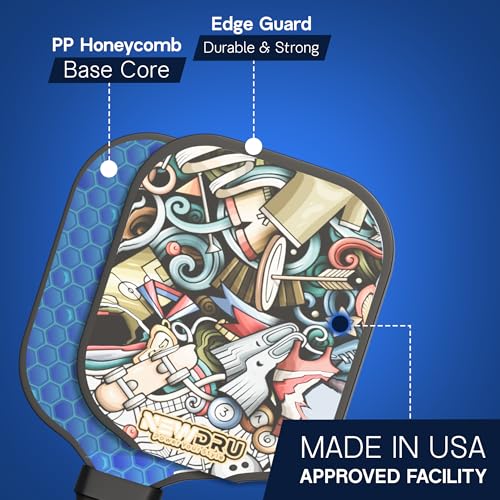 Image of NEWDRU Pickleball Paddle Set 2 Rackets & 4 Ball - Fiberglass Surface for Power & Control | Honeycomb Base Cushion Comfort Grip (2 Rackets, 4 Outdoor Balls & Portable Racquet Bag) - Space & Stars