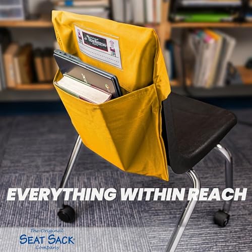 Image of Seat Sack Student Chair Storage Pocket - 15 inch, Single Pocket, Classroom Organizer for Student Desks, Durable Over-the-Chair Storage, Multi-Color, 25-Pk Classroom Set