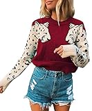 Angashion Women's Sweaters Casual Leopard Printed Patchwork Long Sleeves Knitted Pullover Cropped...