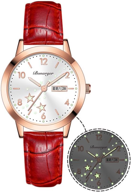 BESTKANG Women's Casual Wrist Watch, Leather Band Analog Quartz Ladies Dress Watch with Calendar Date, Classic Gifts for Her