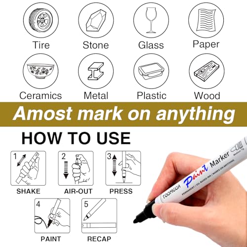 Gold Paint Pens Permanent Paint Markers 2 Pack Oil Based Markers, Quick Drying and Waterproof Marker Pen, Car Tire, Metal, Rock Painting, Wood, Ceramic, Plastic, Canvas, Mugs, Medium Tip - Thumbnail 5