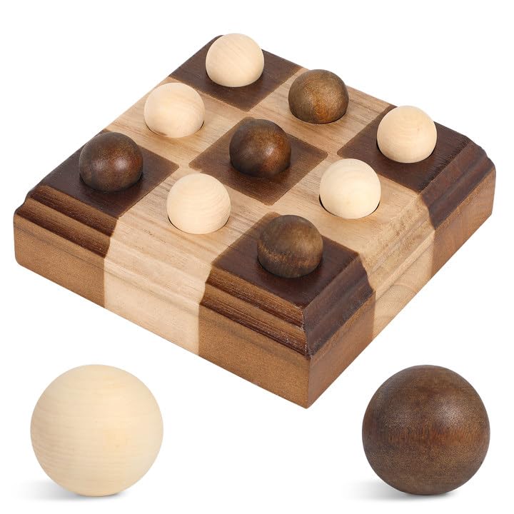 Tic Tac Toe Decor, 17x17 cm Wooden Tic Tac Toe Board Games, Noughts and Crosses Game, Classic Family Board Coffee Table Decor, Checkered Modern Boards for Family Adults Activities (Brown)