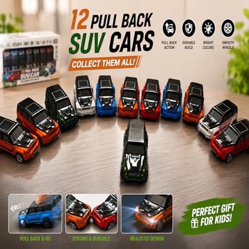 Image of GITGRNTH 12 Pcs Pull Back SUV Cars Toy Set for Kids 3+ Years, Same As Pick Mini Friction Powered Racing Cars, Colorful Off-Road Vehicle Collection, Return Gifts, Birthday Gifts, Party for Boys & Girls