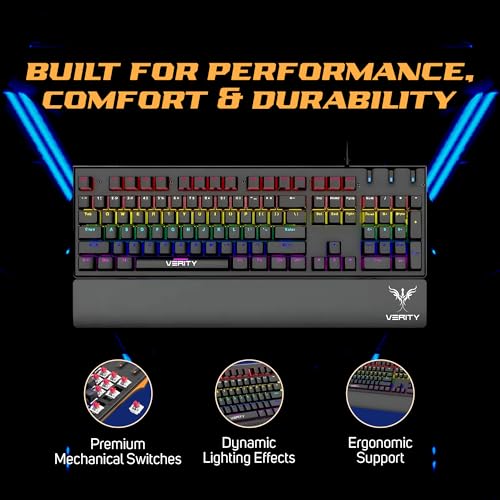 Image of VERITY Eclipse RGB Mechanical Gaming Keyboard Black | Ergonomic Layout | Fast & Responsive Mechanical Switches | Dynamic RGB Backlit Keys | Ideal for Gamers, Office Work & Daily Use