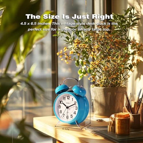 Image of AYRELY Super Loud Alarm Clock for Heavy Sleepers Adults,Twin Bell Retro 4 Inch Silent Non-Ticking Quartz with Backlight, Metal dial, Alarm Clocks for Bedrooms Bedside (Blue)