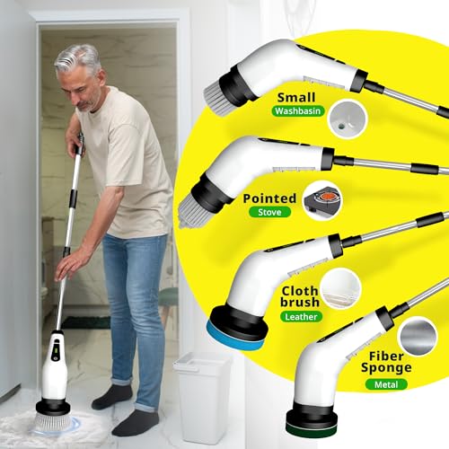 Image of Electric Spin Scrubber, Cordless with 7 Brush Heads, 2 Speeds, Extendable and Detachable Handle for Bathroom, Tile, Grout, Shower & Kitchen Cleaning - Durable ABS Build, Powerful and Lightweight.