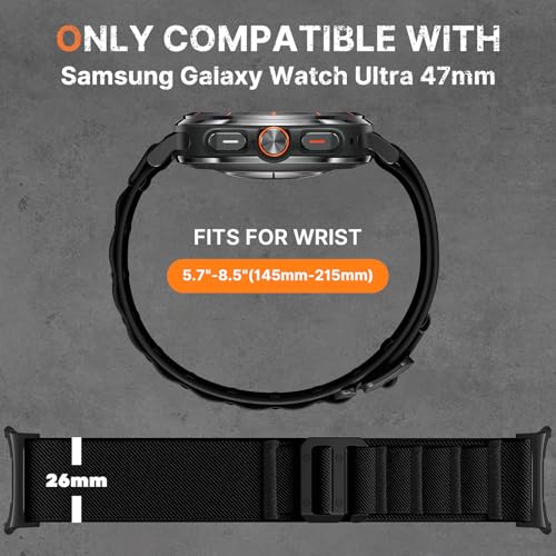 Image of Bandletic Compatible with Galaxy Watch Ultra Bands for Men, Rugged Stretchy Nylon Compatible with Samsung Galaxy Watch Ultra Band 47mm 2025 /2024, Soft Wide Sport Loop Strap with G-Hook, All Black