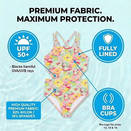 Image of Kanu Surf Girls' Beach Girl Sport Cut-Out One Piece Swimsuit
