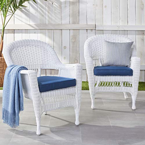 Jeco Wicker Chair with Blue Cushion, Set of 2, White/W00206- - Image 8