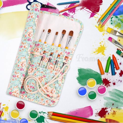 Image of Framendino, 20 Slot Paint Brush Holder Canvas Storage Artist Organizer Roll-Up Case Bag