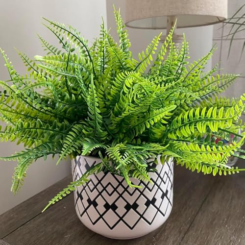 Image of Dekorly Artificial Ferns Plant for Outdoor Planters, UV Resistant Artificial Outdoor Plants Fake Fern Stems, Faux Shrubs for Porch, Window Box, Home Decor (Green, Pack of 2)