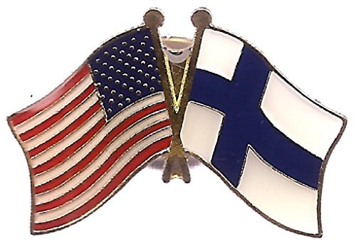 Pack of 3 Finland & US Crossed Double Flag Lapel Pins, Finnish & American Friendship Pin Badge