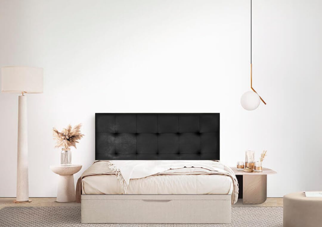Cabecero de Cama Tapizado en Polipiel Azahar Modelo Nairobi | Cabecero Cama de 150 | Cabezal Tapizado Color Negro | Medidas: (160cm x 120cm x 8cm)