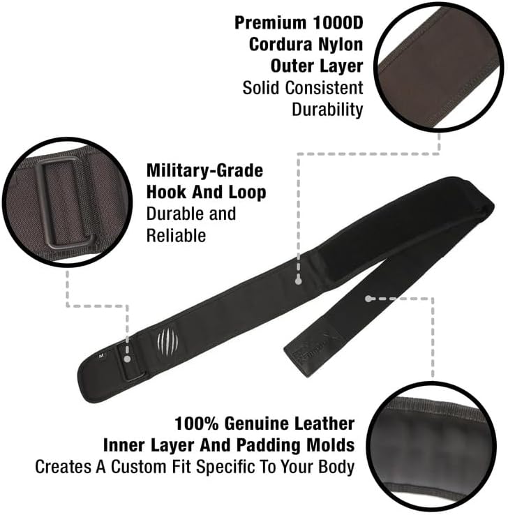 Miniatura 4 de Bear KompleX Cinturón de levantamiento de pesas APEX de cuero premium, soporte abdominal y de espalda, levantamiento de potencia, sentadillas y