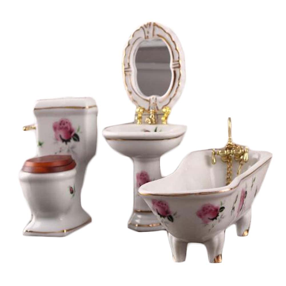 Mini House 1:12 Scale Dollhouse Bathroom Set Mini Shower, Sink