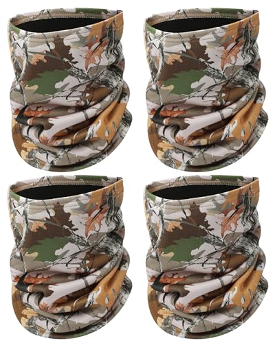 Bonuci 4 Pcs Camo Neck Gaiter for Men Winter Fleece Lined Hunting Face Mask Soft Warm Camo Neck Cover for Cold Weather Windproof Dustproof Outdoor Accessories