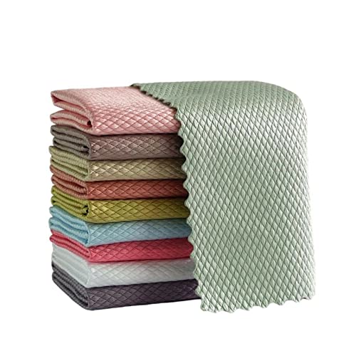 SIYUE Portes de Limpieza milagrosa sin Rayas de 10 pcs: diseño de Escala de Pescado Reutilizable, Toalla de Esmalte de Copa de Vino de Tela sin Placa, Reutilizable,9.8 X 9.8 Inches