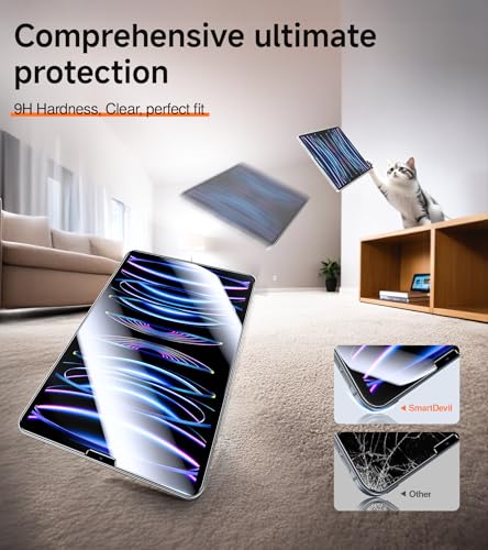 Image of SMARTDEVIL 2 Pack Screen Protector for iPad Air 5th /4th (2022 /2020),iPad Pro 11 Inch (2022 /2021 /2020) with Easy-Install Tray[Military Grade Shatterproof]9H+ Hardness Tempered Glass, HD Clarity, Dust & Bubble Free