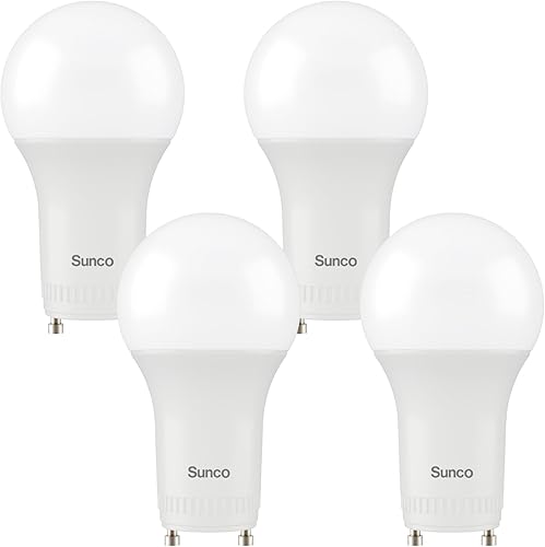 Sunco Lighting Paquete de 4 bombillas LED GU24 de 2 clavijas A19, luz diurna de 5000 K, equivalente a 9 W a 60 W, CFL de repuesto 800 LM, súper