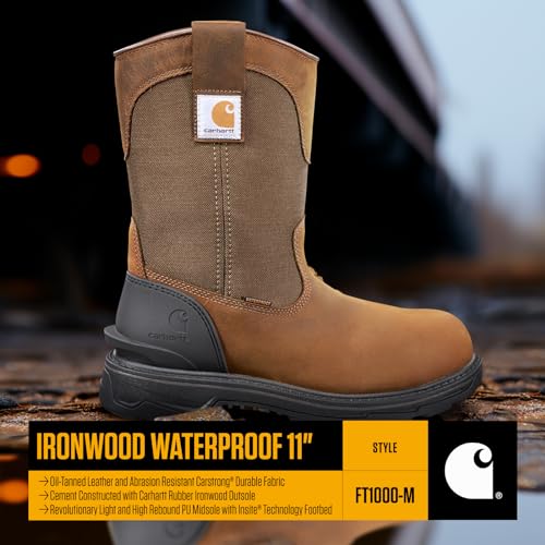 Image of Carhartt Men's Ironwood WP 11 inch Soft Toe Wellington | Waterproof Work Boots, 11-Inch Wellingtons, Oil-Tanned Leather with EH & Slip-Resistant Outsoles, Fastdry Lining