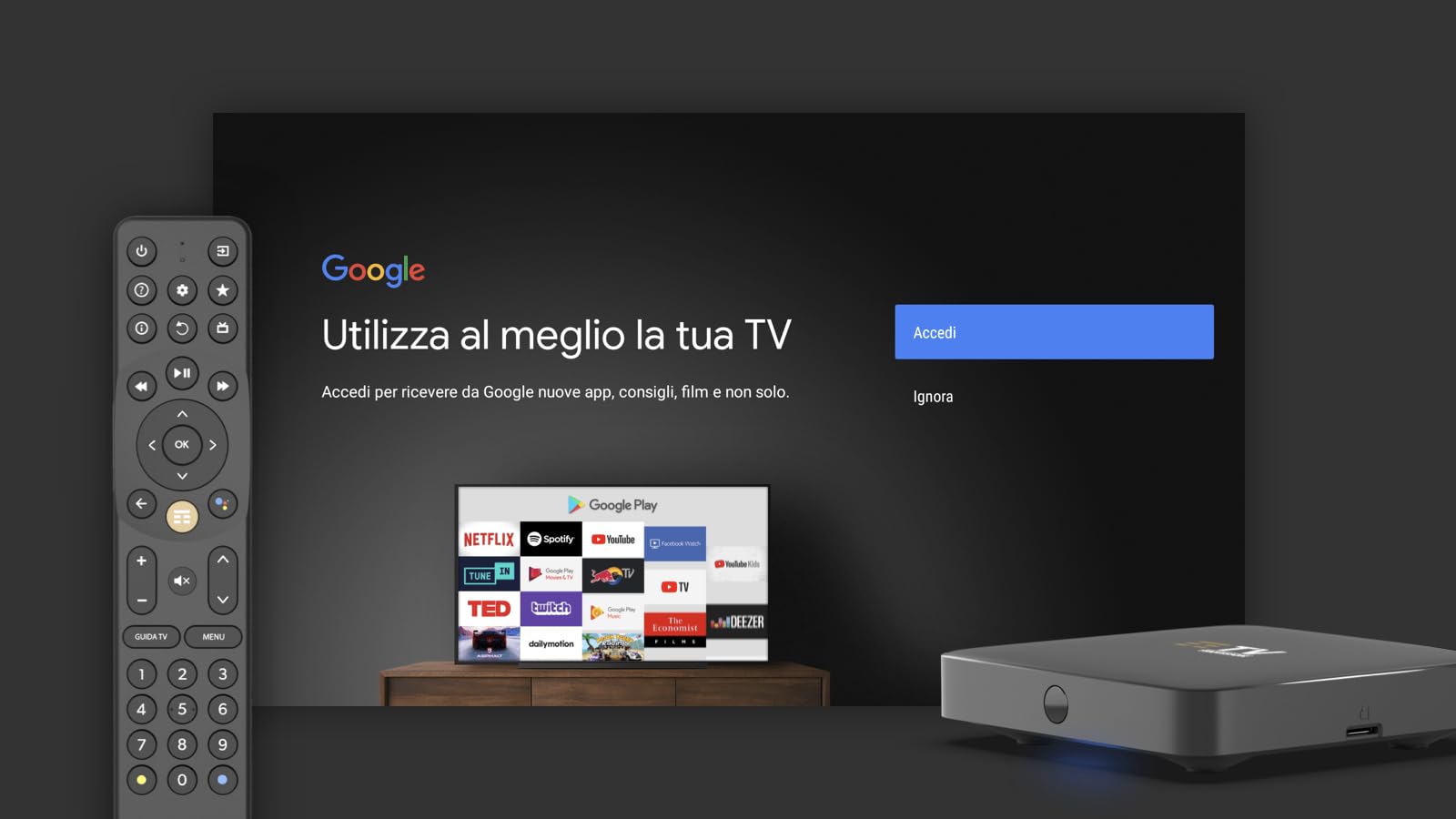 TimVision Box Technicolor Jade Decoder TIM Android TV 10 Con Digitale Terrestre Integrato a Standard DVB-T2