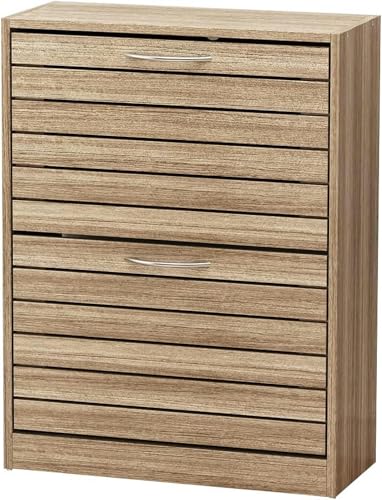 XAoSCd Kurzer Schuhschrank Mit 2 Klappschubladen Und Lamellentüren, Schuh-Organizer Für Eingangsbereich, Flur Und Schlafzimmer, XAoSCd Kurzer Schuhschrank Mit 2 Klappschubladen Und Lamellentüren, Schuh-Organizer Für Eingangsbereich, Flur Und Schlafzimmer,