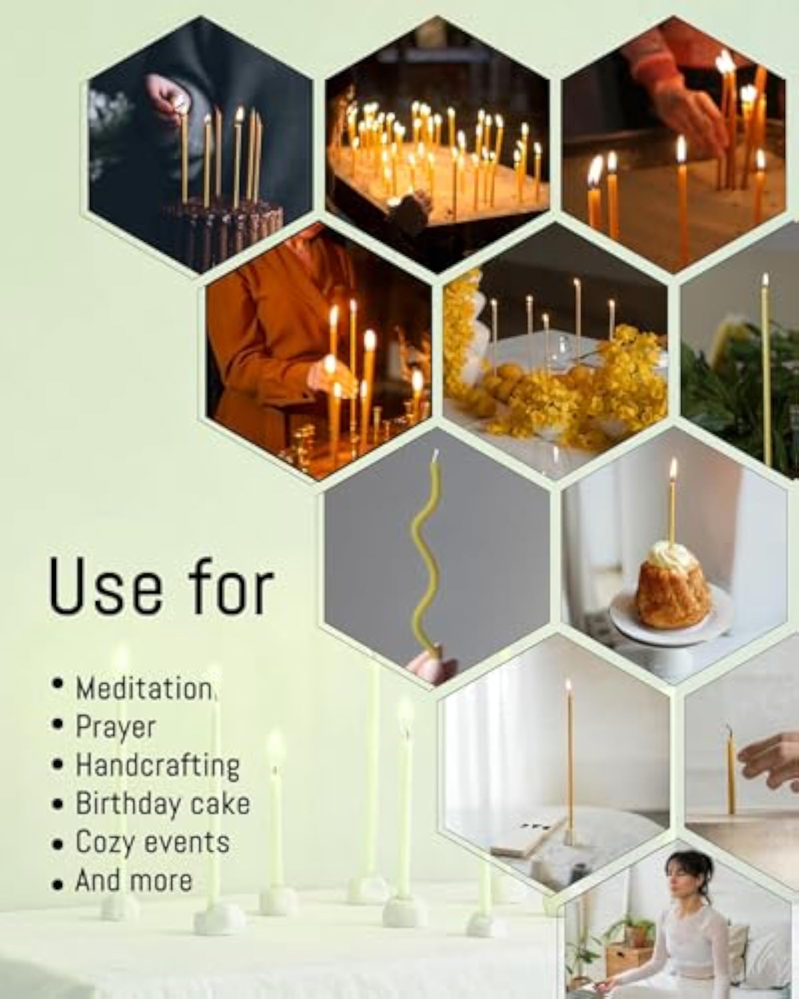 Natural Unscented Beeswax Taper Candles, 100 Pack