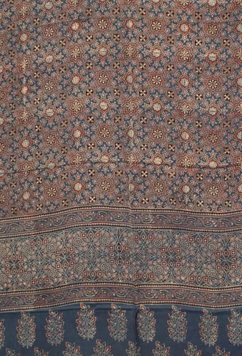 Image of Ethnics of Kutch Womenss Ajrakh Modal Silk Natural Dye Hand Block Print Saree with Blouse Piece - 5.5 Mtr Length