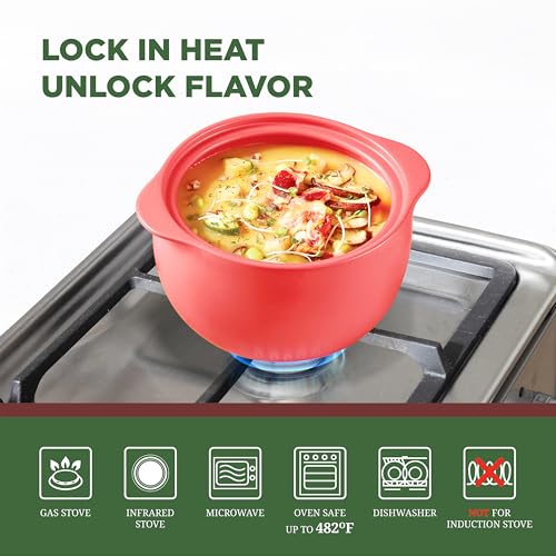 Image of MINH LONG 1-Qt Porcelain Dutch Oven with Lid - Lead & Cadmium Free, Oven Safe to 482F, Heat Retention, Clay Pot for Cooking on Gas & Infrared Cooktop, Use to Marinate, Cook, Bake, Refrigerate & Serve