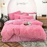 MorroMorn 5 PCS Shaggy Duvet Cover Bedding Set - Long Faux Fur Luxury Ultra Soft (Pink, Full/Queen)