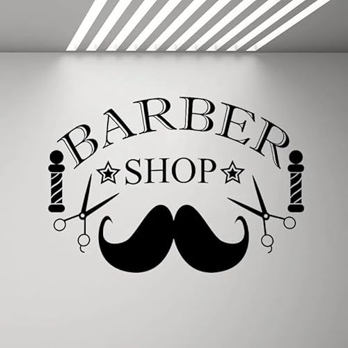 Peluquería Letrero Calcomanía de pared Peluquería Salón Pared Decoración de ventanas Pegatinas Carteles Bigote Tijeras Papel pintado extraíble Mural 42x29cm