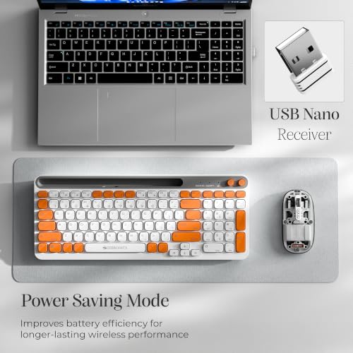 Image of Zebronics Keypad X3 Wireless Keyboard, 102 Keys, 12 Multimedia Keys, 2.4GHz + BT, UV Coated Keycaps, Mobile & Tablet Holder, ₹ Rupee Key, Retractable Stand, USB Nano Receiver (Dawn Orange)