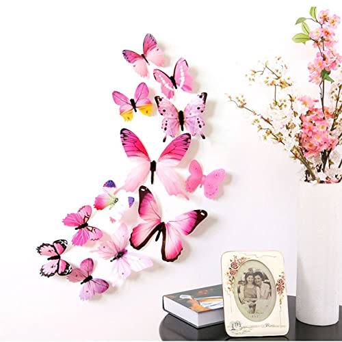 12 adhesivos de pared mariposas 3D rosa removibles miniatura 3