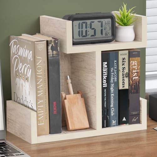 Image of ABOUT SPACE Table Top Bookshelf - Countertop Bookcase with 3 Shelves, DIY Engineered Wood Multipurpose Storage Organizer Table Shelf Book Rack for Home Study Room (L 33 x B 17 x H 30 cm - Beige