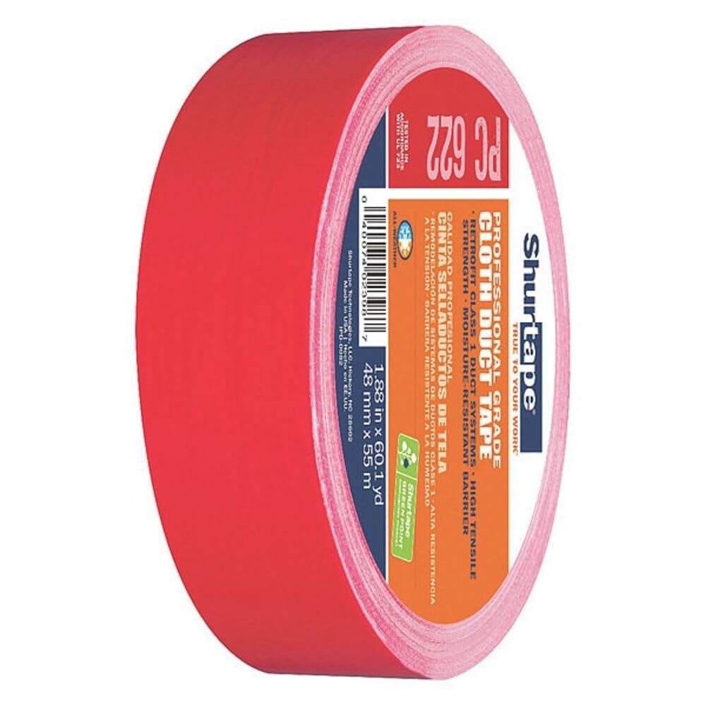 Shurtape PC 622 - Cinta adhesiva de estuco resistente de grado premium, protege ventanas y puertas durante la aplicación de estuco, 48 mm x 55 metros, color rojo, 1 rollo (201153)