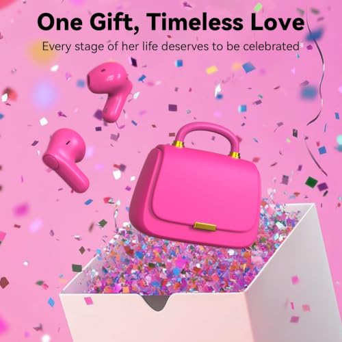 Image of ANCwear Wireless Earbuds with Mini Handbag Case, 22H Playtime, Hot Pink | Bluetooth 5.3, 13mm drivers, touch controls and DIY stickers for music, calls, travel, everyday wear and gifting