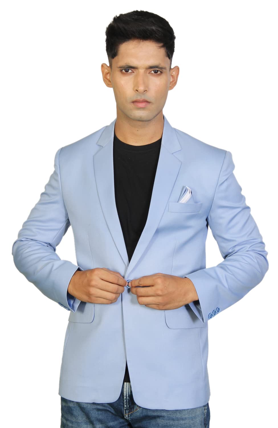 MINAAR CREATIONS Men's Casual Slim One Button Solid Blazer Suit Jacket ... (42, Sky Blue)