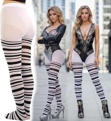 Image of ToBeInStyle Women's Thin Horizontal Stripe Opaque Tights Pantyhose - Regular or Plus