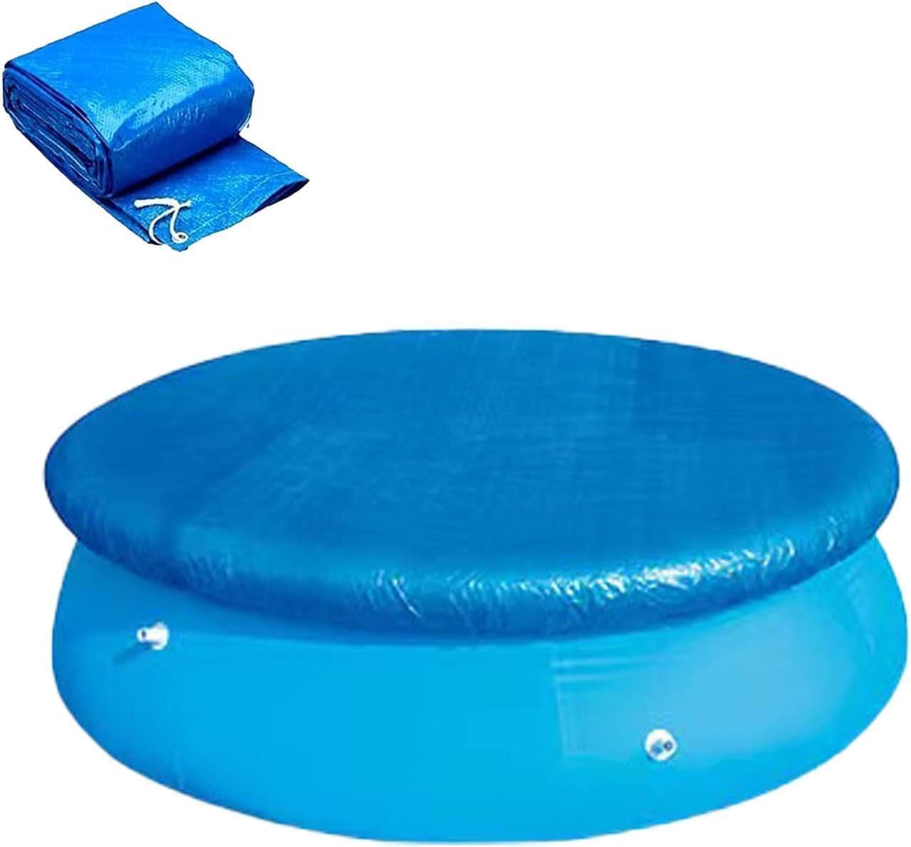 Photo 1 of 10 Ft Round Pool Cover - Inflatable Above Ground Pool Covers, Dustproof Waterproof Prevent Leaves, Dustproof Pool Cover with Ventilation Holes and Drawstring Design