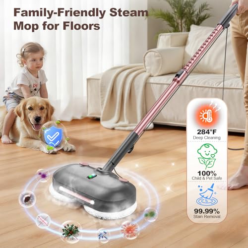 Image of Scrubbing Steam Mop with Rotating Pads for Floor Cleaning,Steam Cleaner F6
