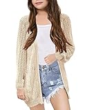 Girl's Crochet Cardigan Summer Lightweight Long Sleeve Soft Boho Cardigans Beach Cover UP Apricot